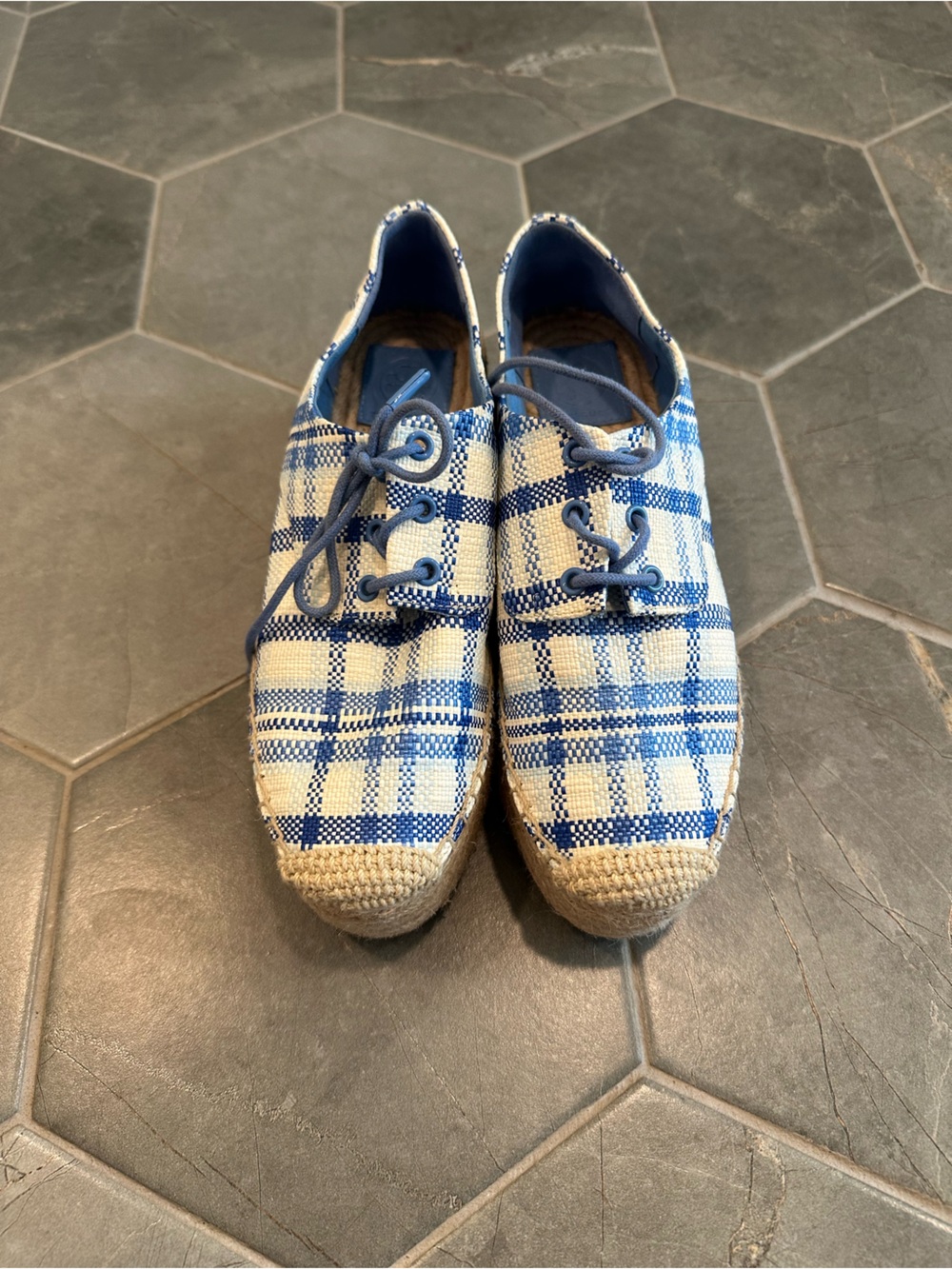 Tory Burch blue plaid platform sneaker - Picture 1 of 3